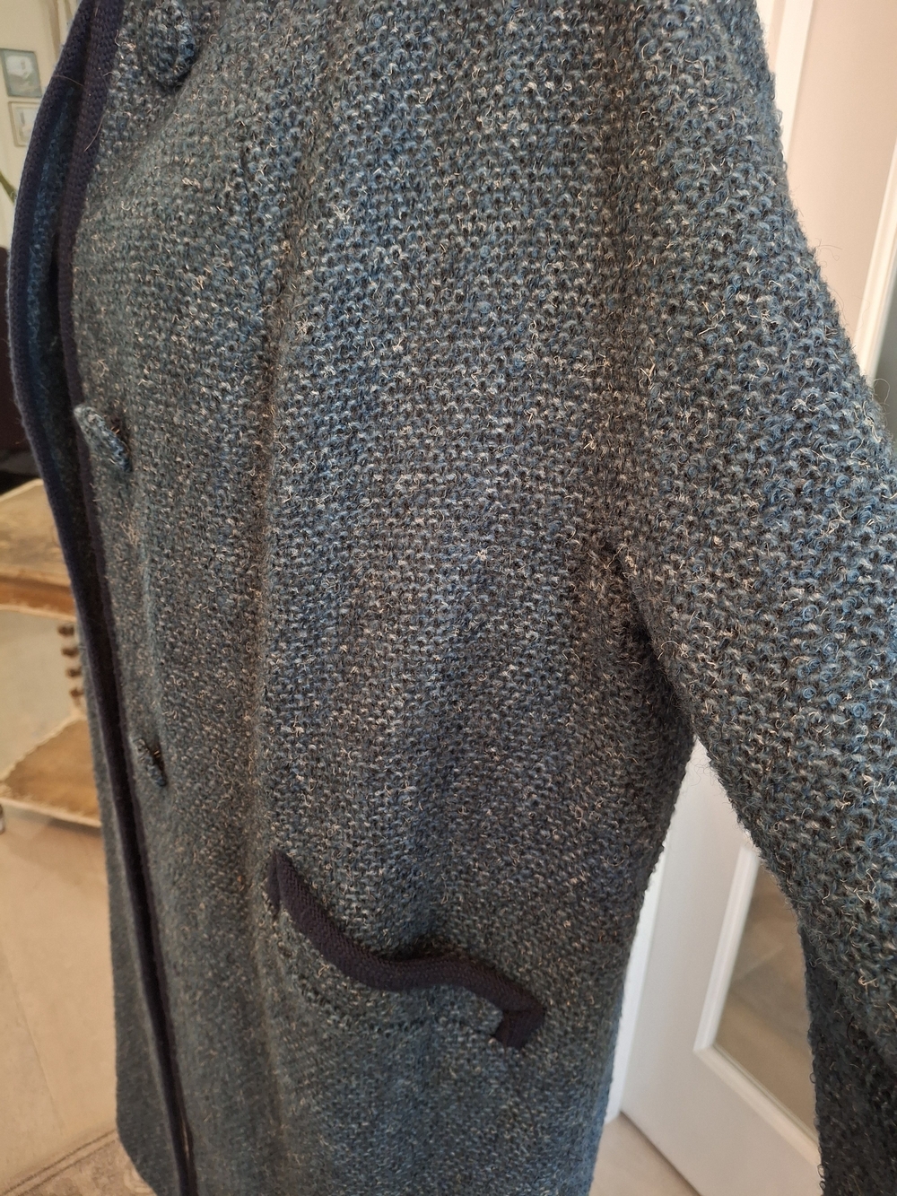 Vintage 1960s Women's Blue Textured Trench Coat with Matching Scarf - Picture 3 of 8